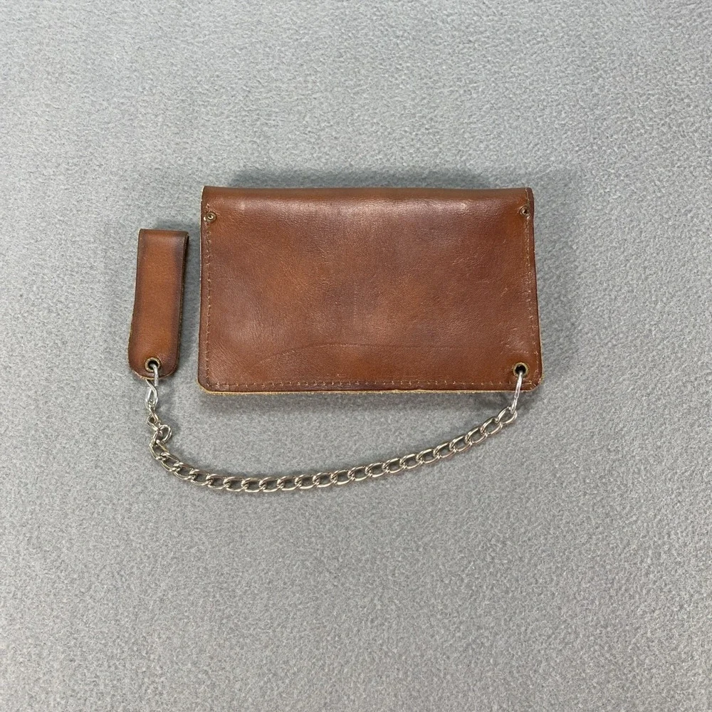 Vintage Harley Davidson Trucker Leather Wallet Tan With Chain Flaw